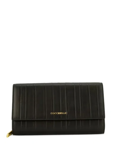 Coccinelle Plissé-effect Foldover Wallet In Black