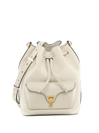Coccinelle Beat Generation Hammered Leather Bucket Bag In White