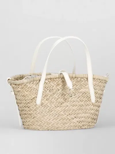 Coccinelle Raffia Beach Bag Shopper Shoulder Strap In Neutral