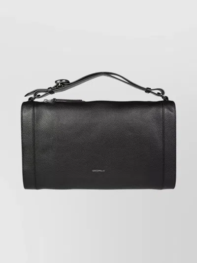 Coccinelle Rectangular Textured Shoulder Bag Top Handle In Black