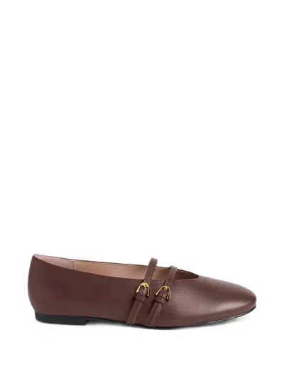 Coccinelle Risako Double-strap Leather Ballet Flats In Brown