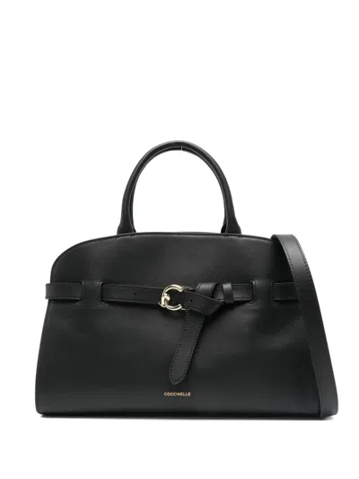 Coccinelle Sabine Belt-buckle Leather Tote Bag In Black