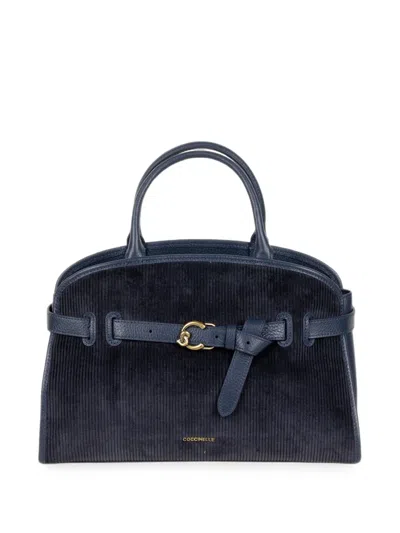 Coccinelle Sabine Corduroy-effect Leather Tote Bag In Blue