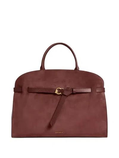 Coccinelle Sabine Large Buckle-detail Suede Tote Bag In Red