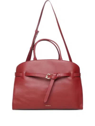 Coccinelle Sabine Smooth Leather Zipped Compartment Tote Bag In Burgundy