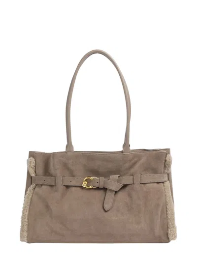 Coccinelle Sabine Soft Suede Tote Bag In Beige