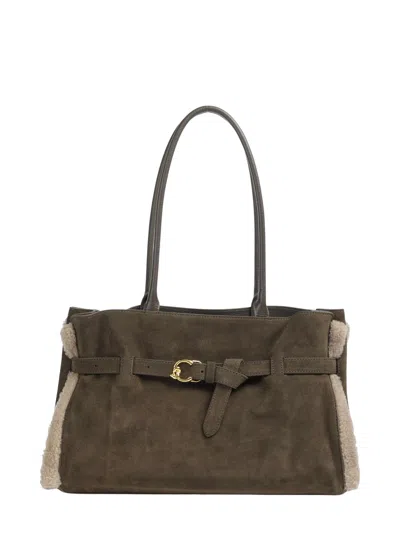 Coccinelle Sabine Soft Suede Tote Bag In Brown