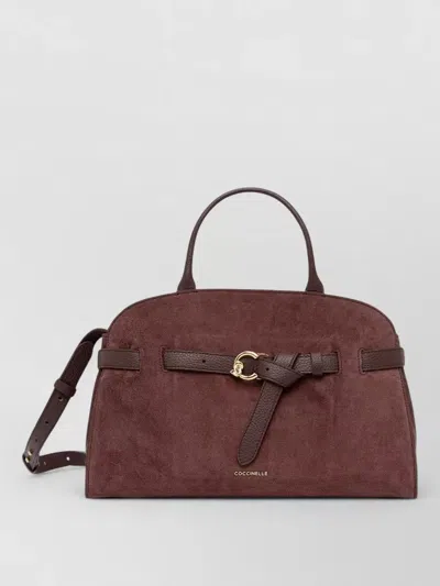 Coccinelle Sabine Suede Medium Shoulder Bag Top Handle In Burgundy