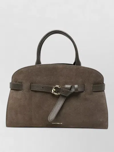 Coccinelle Sabine Suede Medium Structured Shoulder Bag In Brown