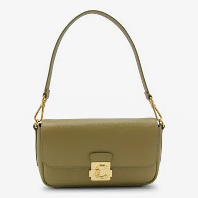 Coccinelle Seagrass Leather C-me Lock Shoulder Bag In Green