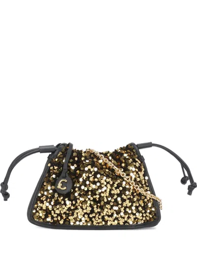 Coccinelle Sequin-embellished Drawstring Cross Body Bag In Black