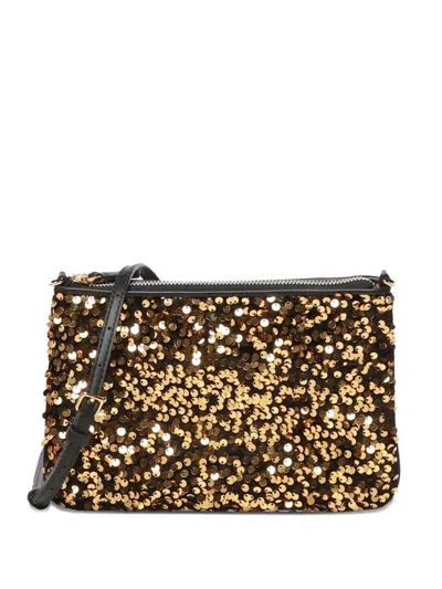 Coccinelle Sequin-embellished Top-zip Cross Body Bag In Gold