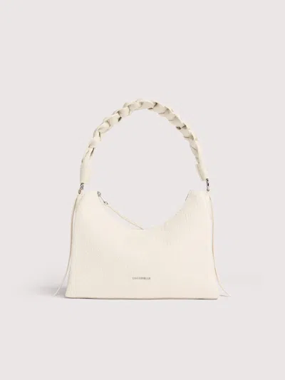Coccinelle Shells Textured Fabric Shoulder Bag Boheme Small In White