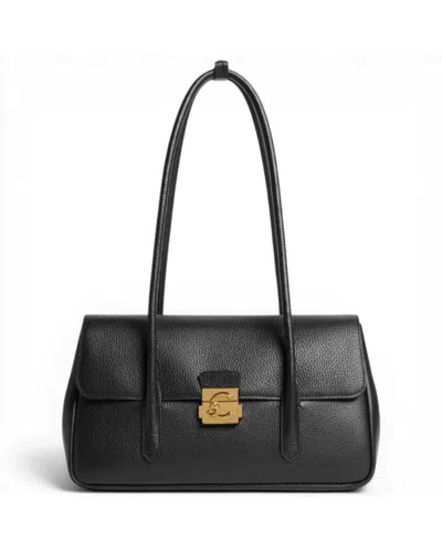 Coccinelle Shoulder Bag C-me Lock Large Woman Noir In Grana Leather In Black