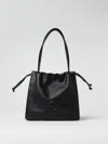 Coccinelle Black Vitello Leather Handbag With Drawstring Closure In Black