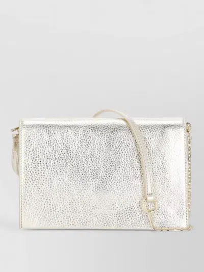 Coccinelle Shoulder Bag Pebbled Leather Chain Strap In Silver