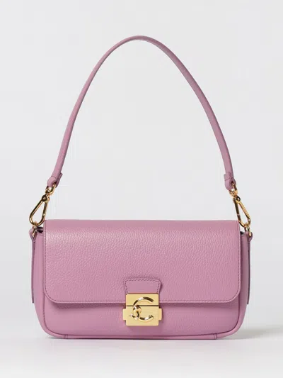 Coccinelle C-me Lock Grained Leather Shoulder Bag In Purple