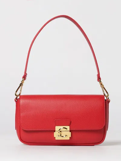 Coccinelle C-me Lock Pebbled Leather Shoulder Bag In Red