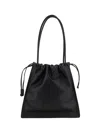 Coccinelle Black Vitello Leather Handbag With Drawstring Closure In Black