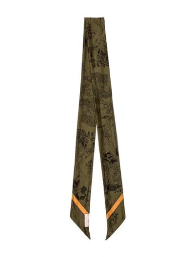 Pre-owned Coccinelle Silk Printed Scarf In Green