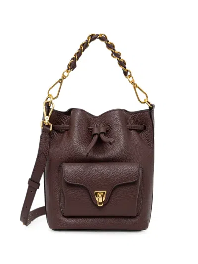 Coccinelle Small Beat Generation Pebbled Leather Bucket Bag In Brown