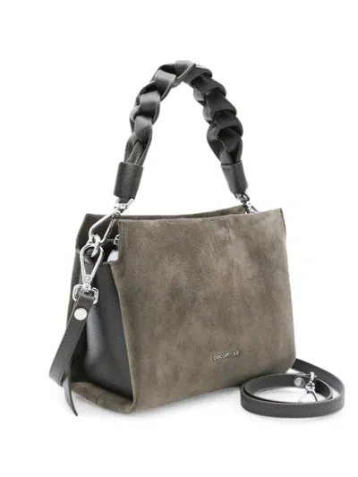 Coccinelle Small Boheme Braided-handle Suede Tote Bag In Brown