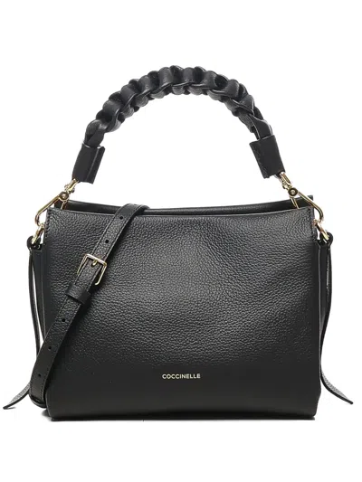 Coccinelle Small Braided-handle Leather Shoulder Bag In Black