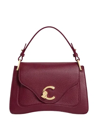 Coccinelle Small C-me Flap Leather Shoulder Bag In Burgundy