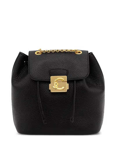 Coccinelle Small C-me Lock Grained Leather Backpack In Black