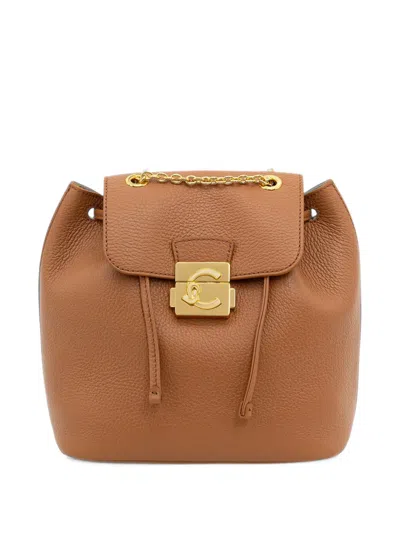 Coccinelle Small C-me Logo-plaque Drawstring Backpack In Brown