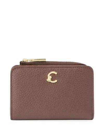 Coccinelle Small C-me Logo-plaque Pebbled Leather Wallet In Brown