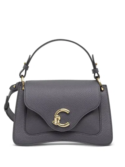 Coccinelle Small C-me Logo-plaque Pebbled-leather Tote Bag In Blue