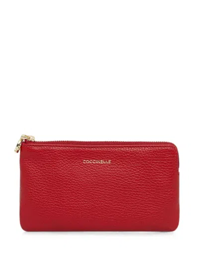 Coccinelle Small C-me Softy Logo-print Grained Leather Purse In Red