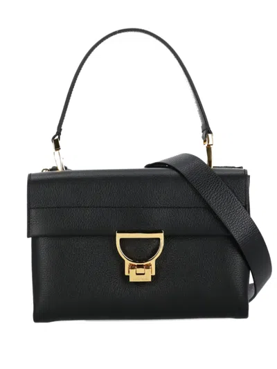 Coccinelle Small Flap-fastening Leather Tote Bag In Black