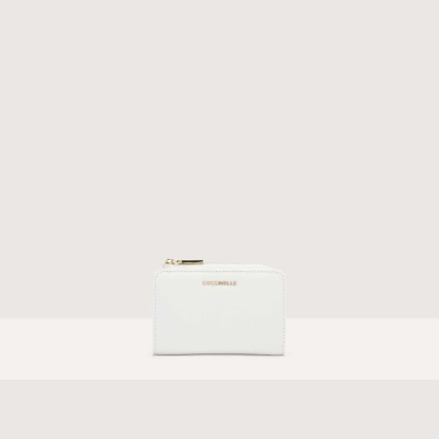 Coccinelle Small Grained Leather Wallet Metallic Soft In Brillant White