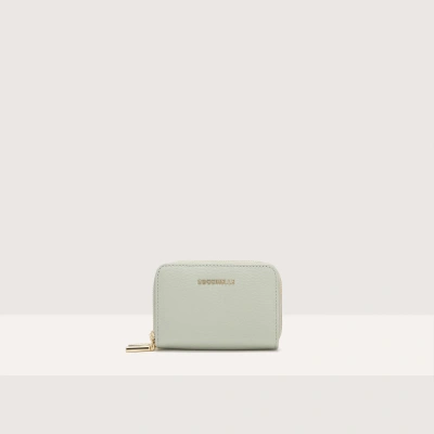 Coccinelle Small Grained Leather Wallet Metallic Soft In Celadon Green