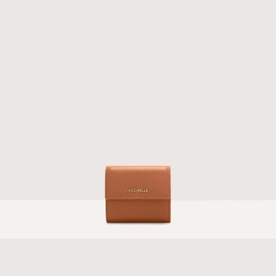 Coccinelle Small Grained Leather Wallet Metallic Soft In Cuir