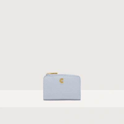 Coccinelle Small Grained Leather Wallet Myrine In Mist Blue