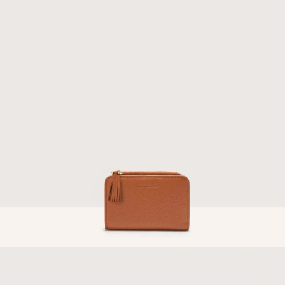 Coccinelle Small Grained Leather Wallet Tassel In Cuir