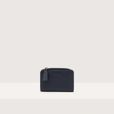 Coccinelle Small Grained Leather Wallet Tassel In Midnight Blue