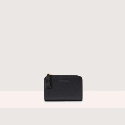 Coccinelle Small Grained Leather Wallet Tassel In Noir