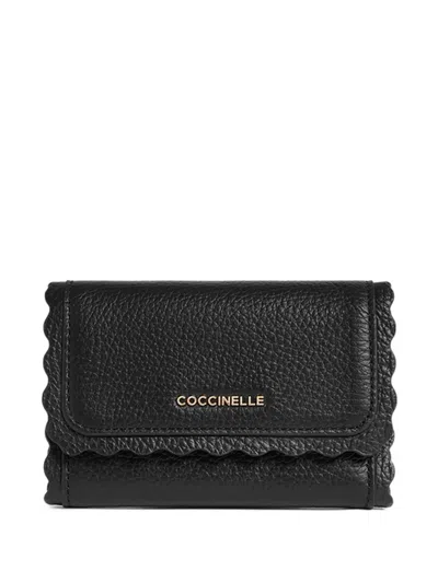Coccinelle Small Leather Lace Scalloped-edge Wallet In Black