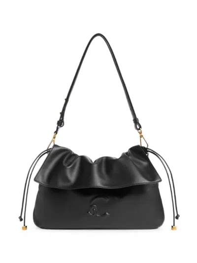 Coccinelle Small Lidia Embossed-logo Ruffled Shoulder Bag In Black
