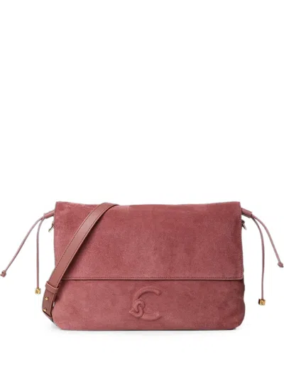 Coccinelle Small Lidia Logo-embossed Suede Clutch Bag In Pink