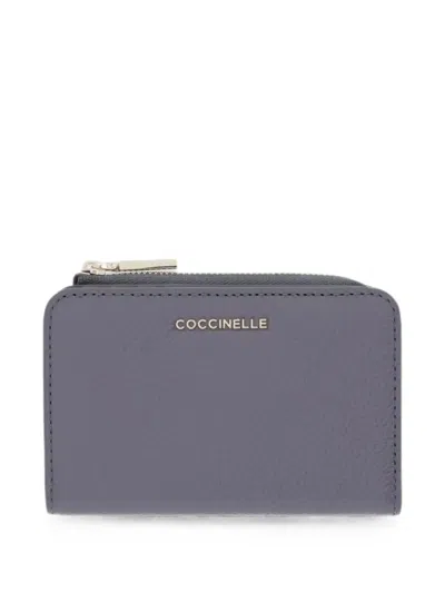 Coccinelle Small Logo-plaque Pebbled Wallet In Gray