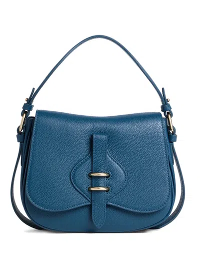 Coccinelle Structured Blue Leather Shoulder Bag With Adjustable Strap