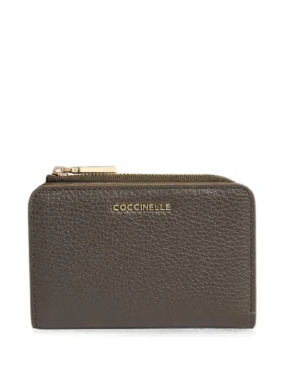 Coccinelle Small Metallic Grained-leather Wallet In Brown