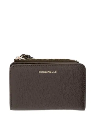 Coccinelle Small Metallic Leather Wallet In Brown