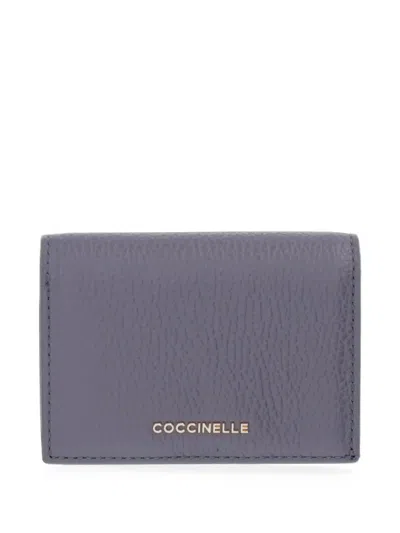 Coccinelle Small Metallic Logo Grained-leather Wallet In Purple