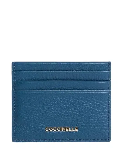 Coccinelle Small Metallic Logo-lettering Card Holder In Blue